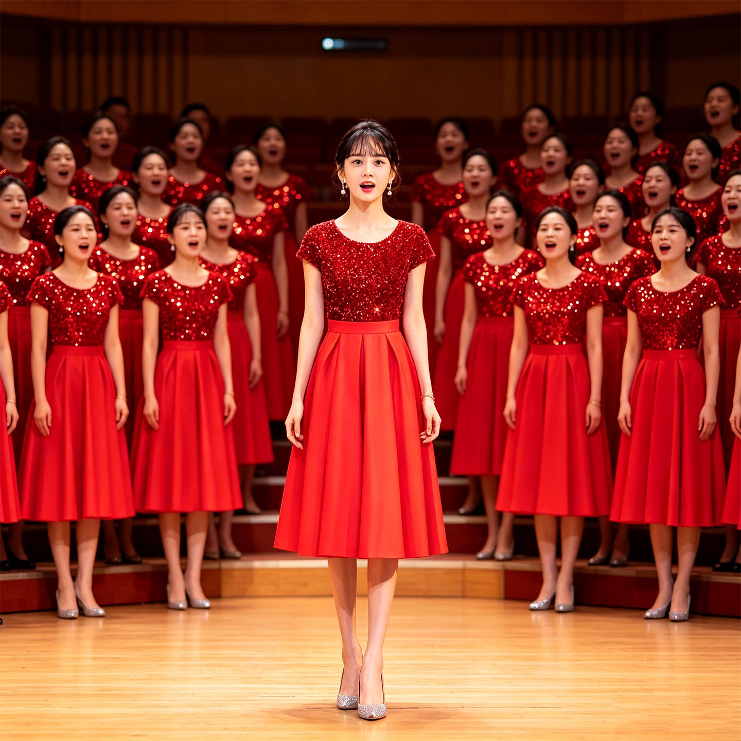 大合唱演出服女长裙新款舞台表演服装成人主持人指挥比赛朗诵礼服
