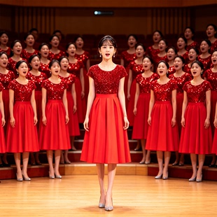 大合唱演出服女长裙新款舞台表演服装成人主持人指挥比赛朗诵礼服
