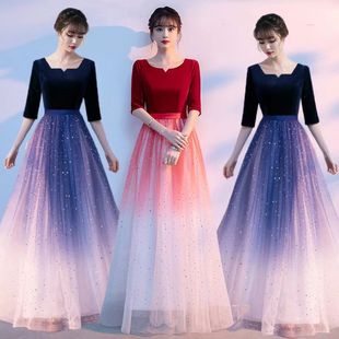 大合唱团演出服女成人长裙红歌比赛朗读晚礼服成人学生表演晚礼服