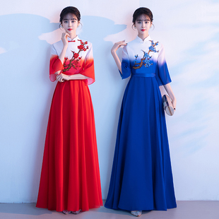 新款大合唱服演出服装女长裙成人合唱团主持红歌民乐古筝表演礼服