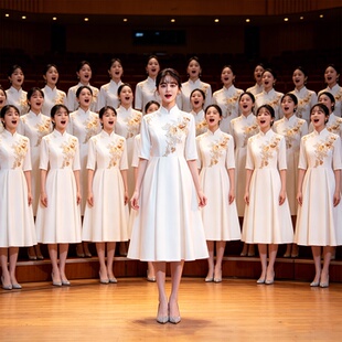 大合唱服演出服女长裙新款红歌比赛独唱表演服主持合唱团中式礼服