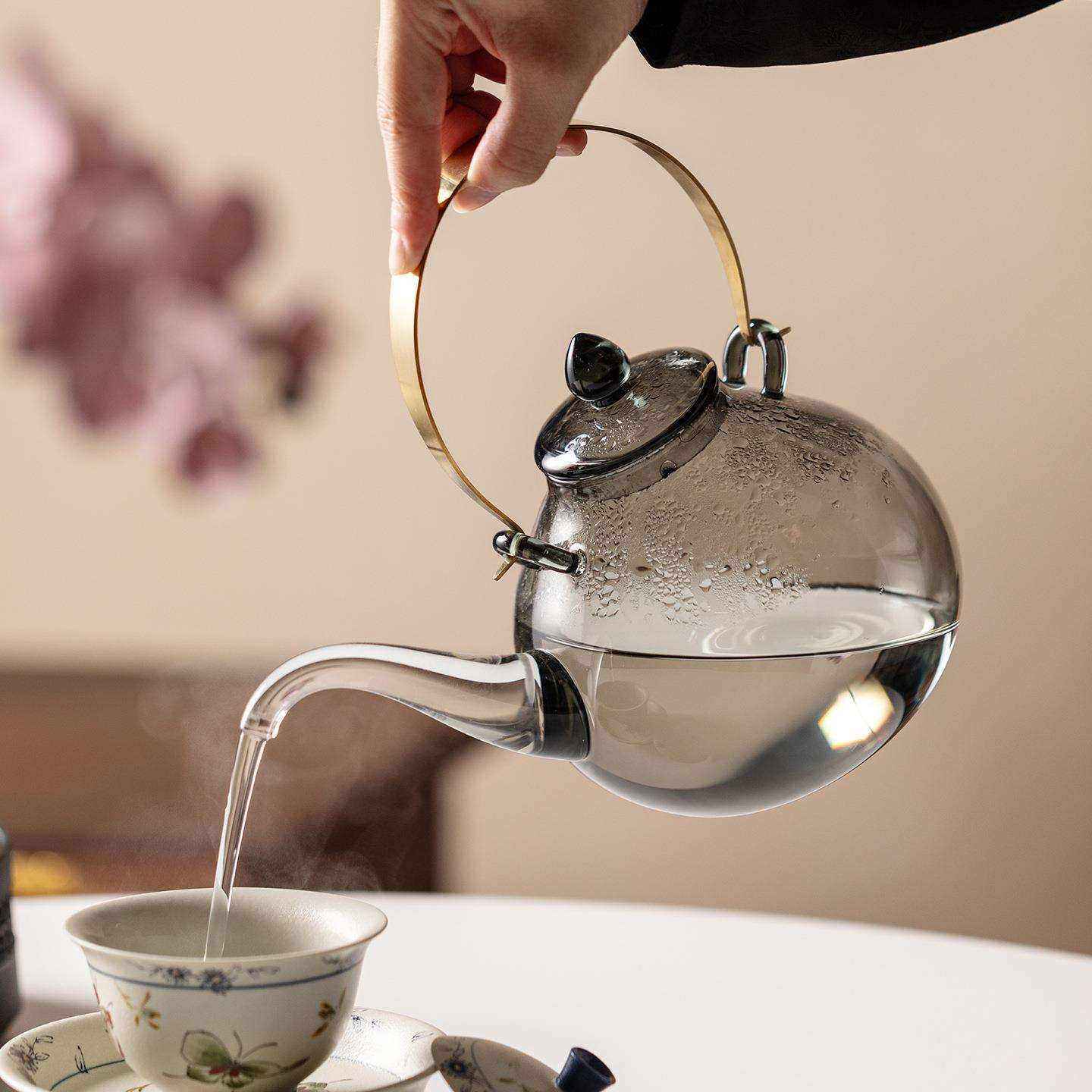 弥言耐热高硼硅玻璃煮茶壶家用泡茶煮水壶创意长嘴铜提梁壶烧水壶