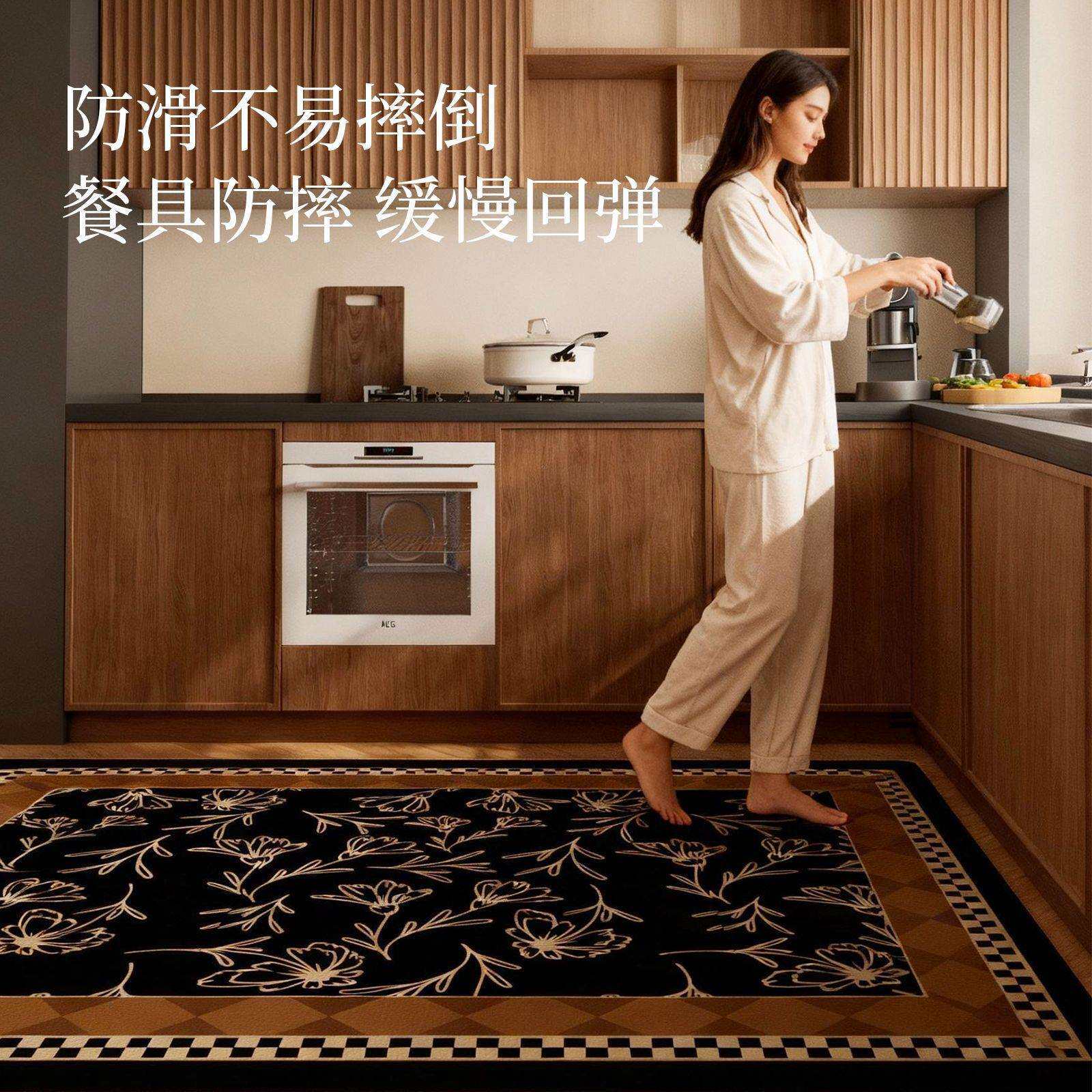 美式复古厨房地垫防油防水防滑皮革脚垫子可擦免洗大面积满铺地毯