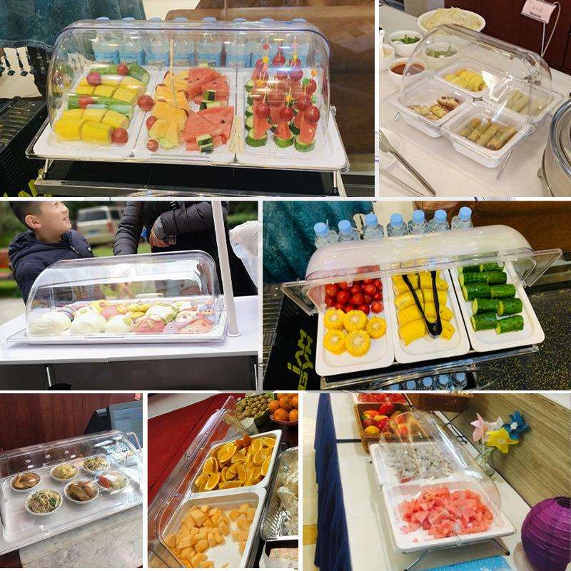 水果展示盘带盖凉菜卤菜托盘分格密胺长方形自助餐甜品展示架商用