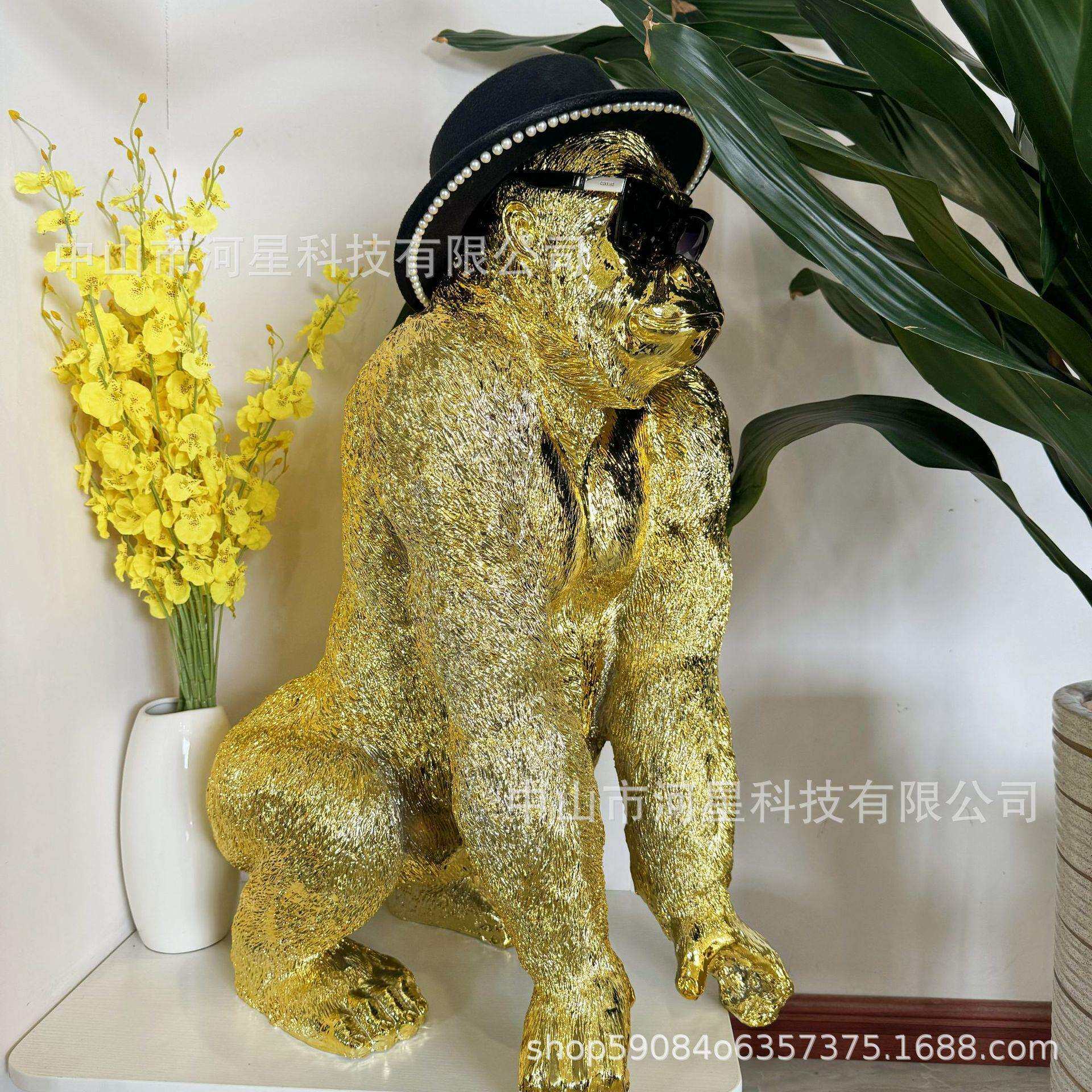 落地乡村大猩猩托盘收纳盆家居软装酒吧咖啡厅饰品工艺品摆件创意
