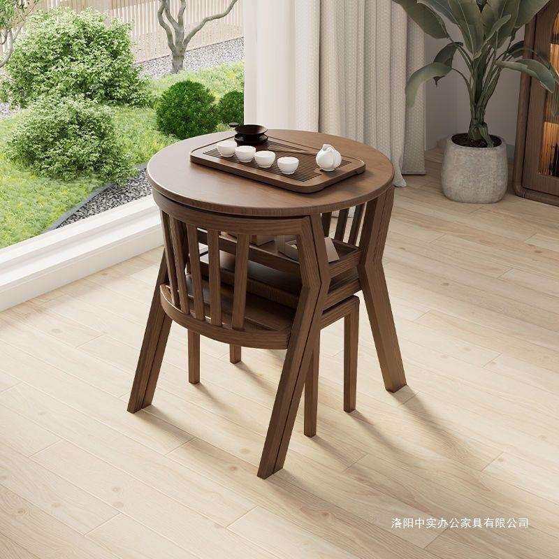 【欣跃家具】休闲桌椅三件套实木茶桌一桌家用二椅组合圆桌喝茶几