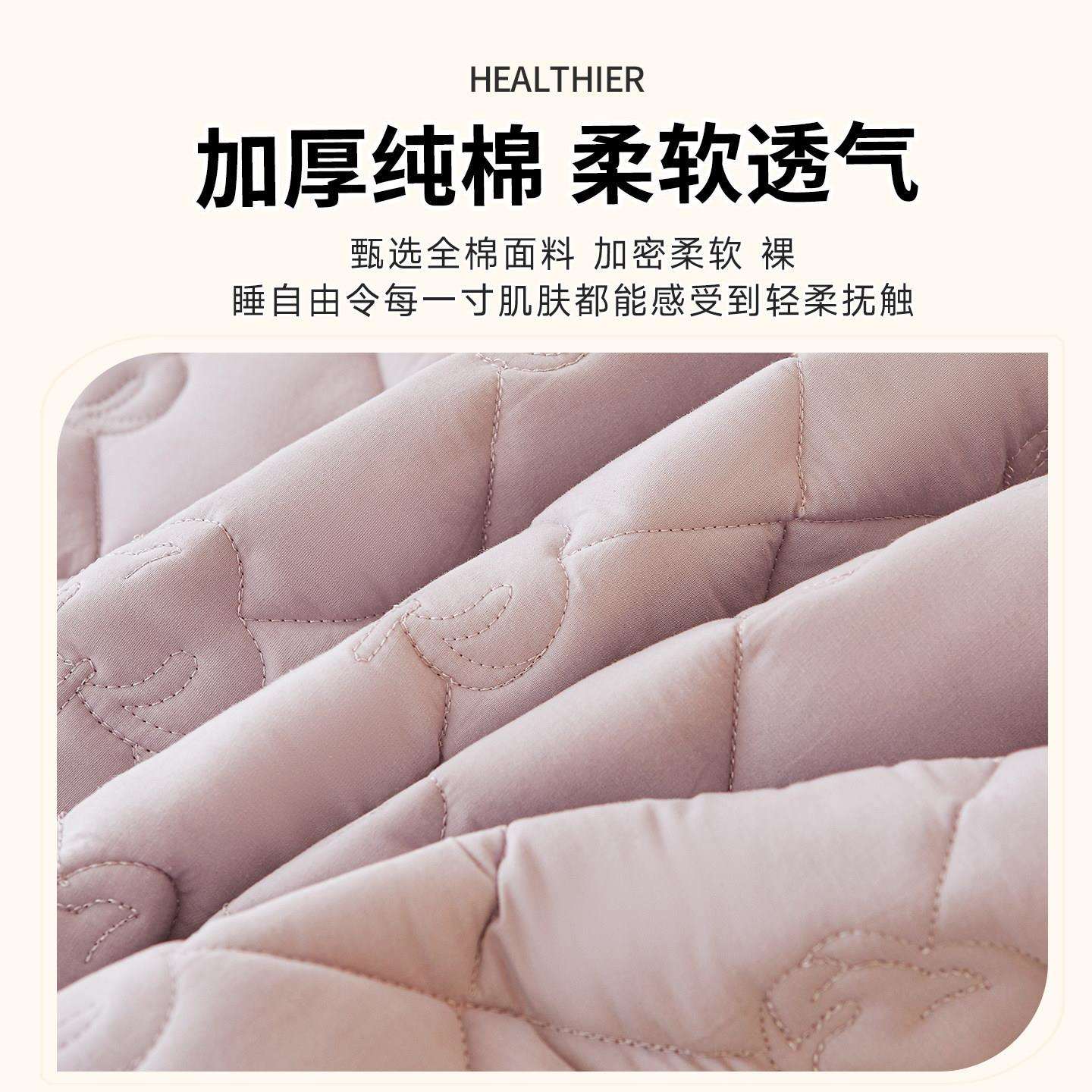 紫色加厚纯棉棉花床裙单件四季通用全棉带裙边绑带款床罩遮丑下摆