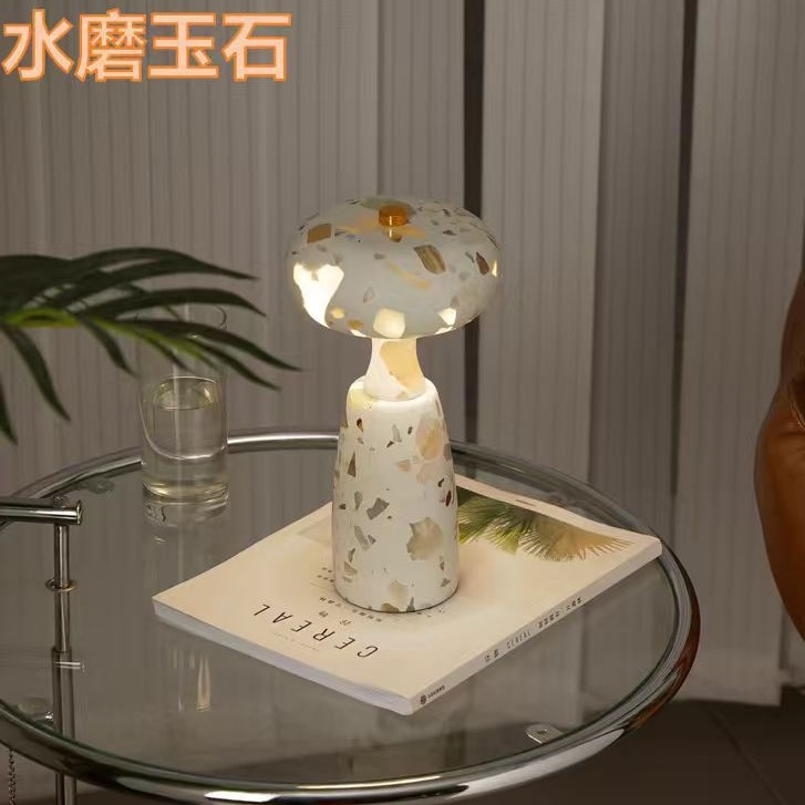 北欧创意蘑菇简约洞石大理石触摸台灯软装饰品样板房桌面氛围摆件