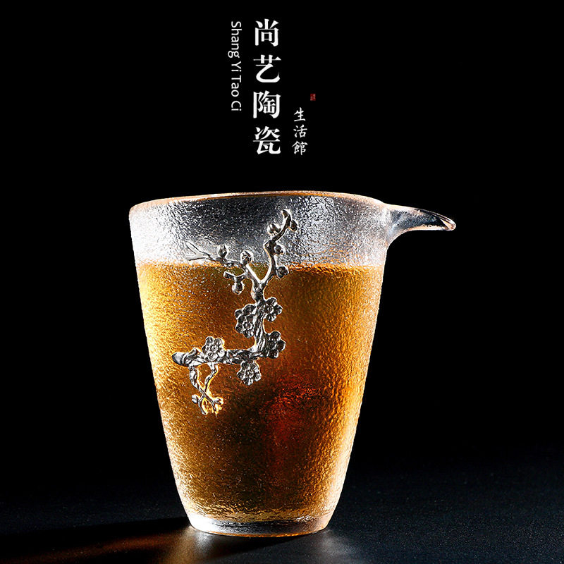 镶银梅花玻璃公道杯加厚耐热分茶器匀杯大号手工公杯茶海茶道配件