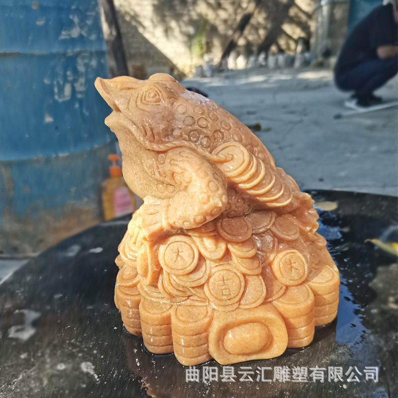 石雕汉白玉金蟾喷泉吐水三足金蝉大理石青蛙蛤蟆办公桌风水摆件