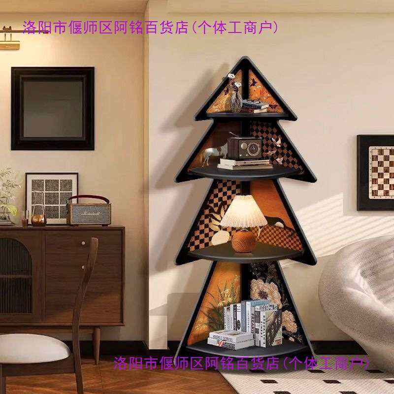 客厅转角柜置物架中古风落地摆件装饰卧室床头三角收纳柜墙角书架