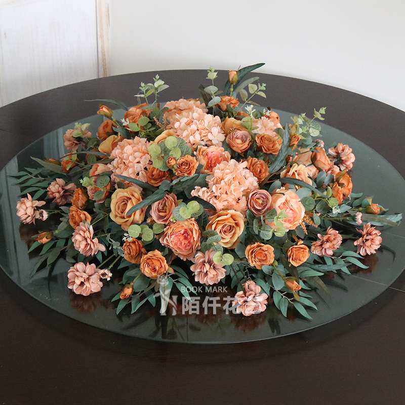 酒店餐桌花摆件摆花桌面大圆桌转盘台花摆设餐厅装饰花艺