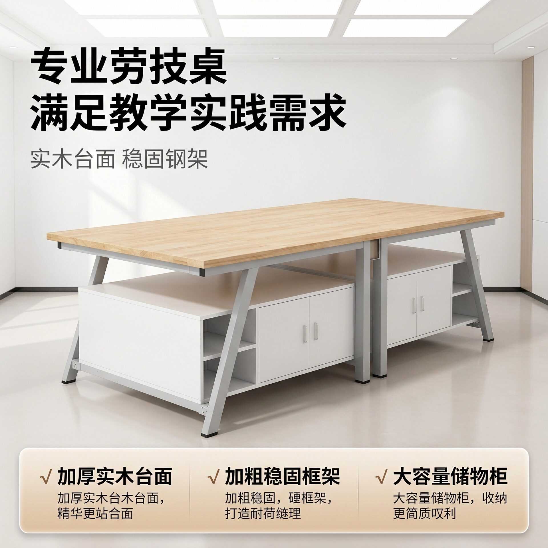 学校通用劳技桌实木桌课专用桌多功能工作台桌椅实木劳技桌