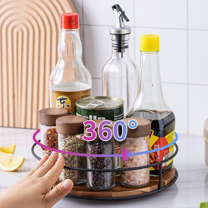 厨房调料置物架盐酱醋调味料品瓶罐收纳盒360旋转盘台面佐料架子