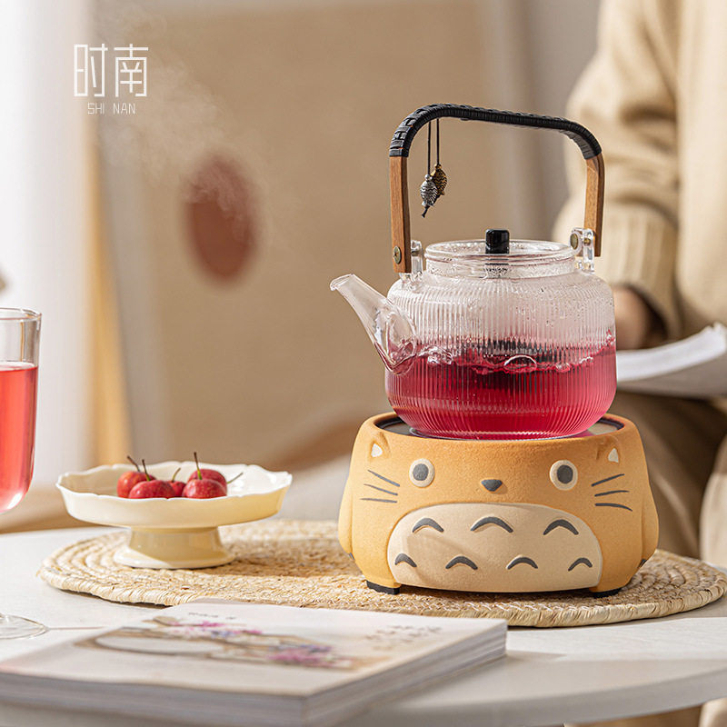 新款 龙猫围炉煮茶家用室内电陶炉煮茶器全套烤茶炉玻璃养生花茶