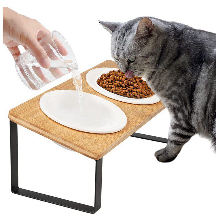 木质猫碗架宠物木质猫狗碗架双碗食盆架宠物餐具小型犬猫宠物餐桌