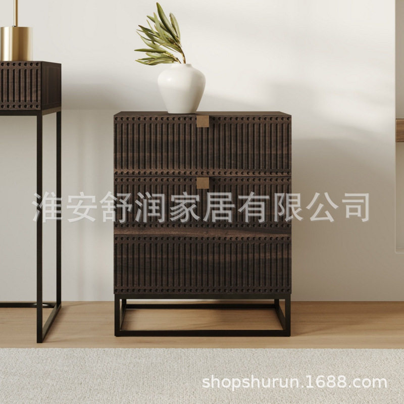 复古木纹设计办公双层文件柜落地储物柜办公室工位A4纸资料收纳柜