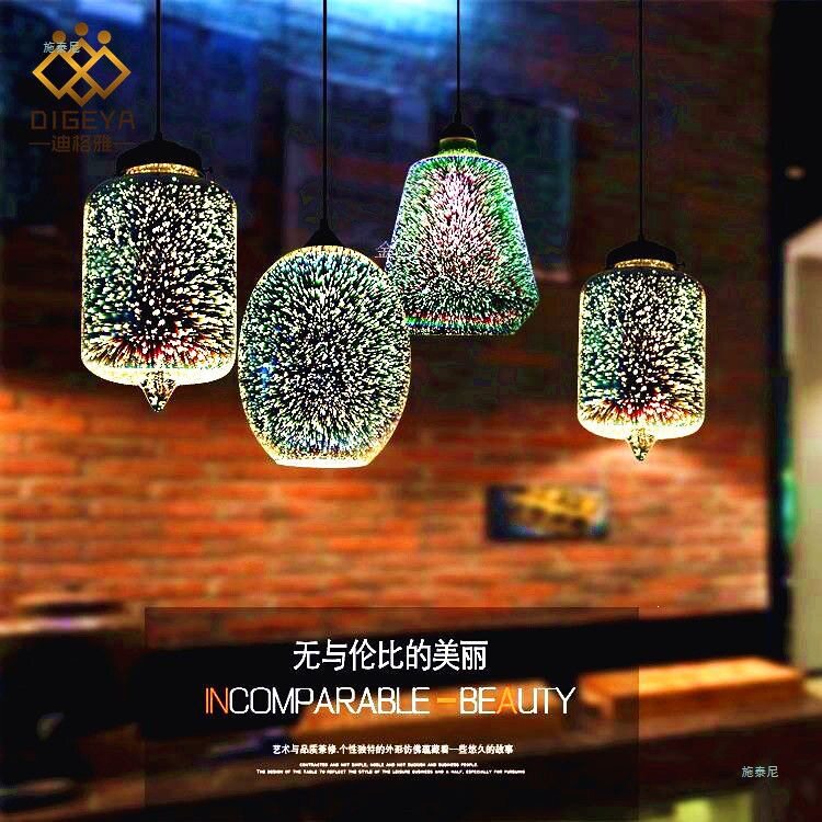 创意3D彩色玻璃吊灯咖啡厅酒吧西餐厅吧台工程灯现代简约灯饰