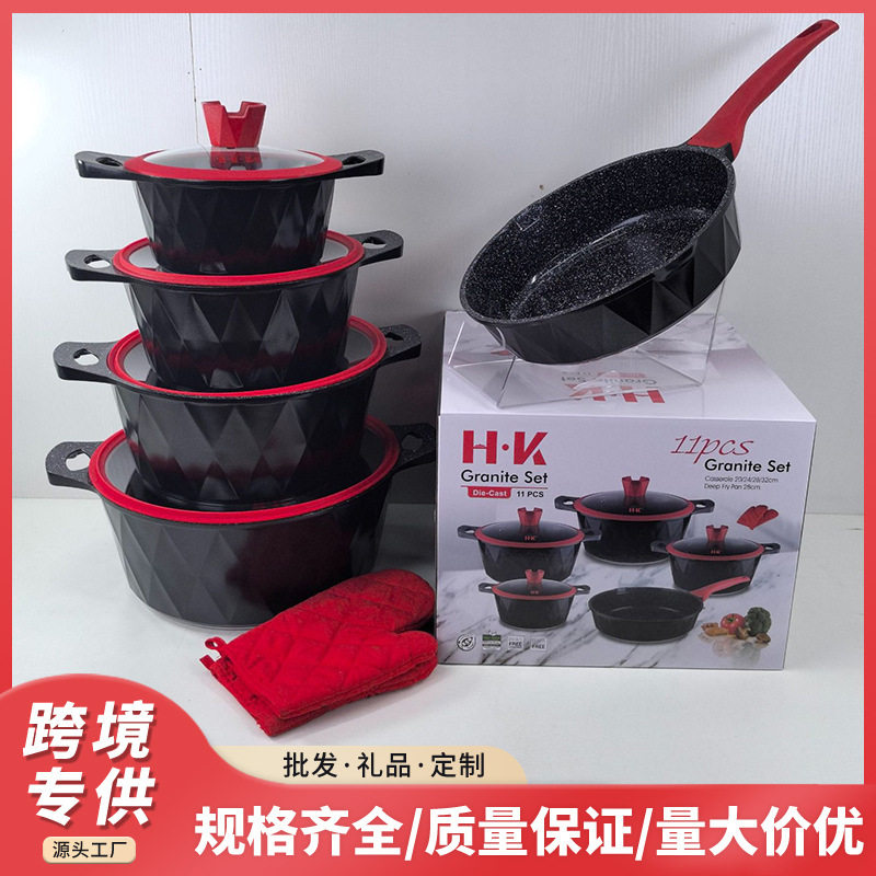 HK新款大钻复底铝锅时尚防烫安全不粘锅简约撒点设计美观不粘煮锅