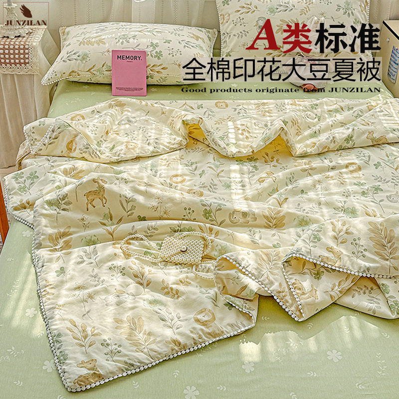 全棉夏凉被四件套纯棉100a类母婴级大豆纤维夏季可机洗双人薄被子
