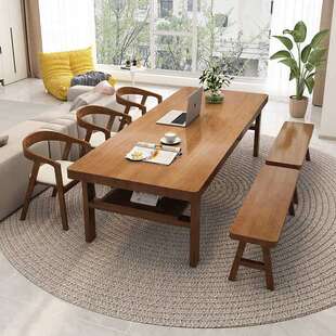 北欧实木客厅大长书桌工作台家用阅读学习桌客厅化双层书桌办公桌