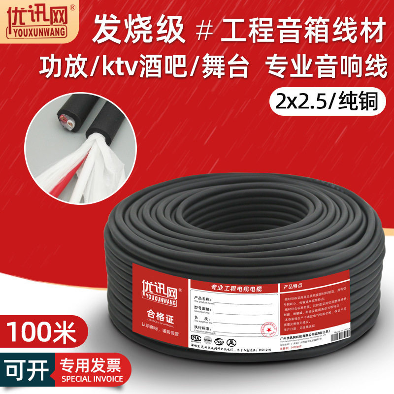 hifi专业工程音响线2*2.5纯铜低音炮功放用舞台音箱喇叭线材100米