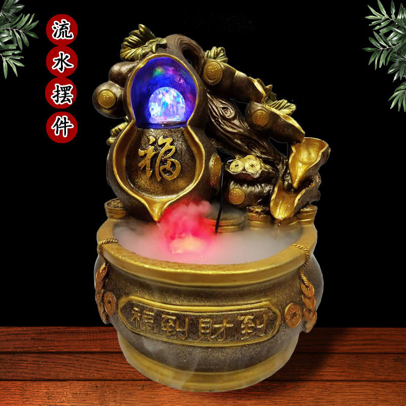 新款创意葫芦室内流水摆件喷泉客厅桌面装饰盆景树脂风水轮工艺品