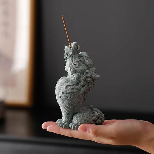 青砂石瑞兽麒麟家居桌面装饰品线香香插香座客厅室内茶桌茶宠茶玩