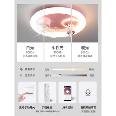儿童房风扇灯现代简约kt猫卧室灯全光谱静音电风扇公主房吸顶灯具