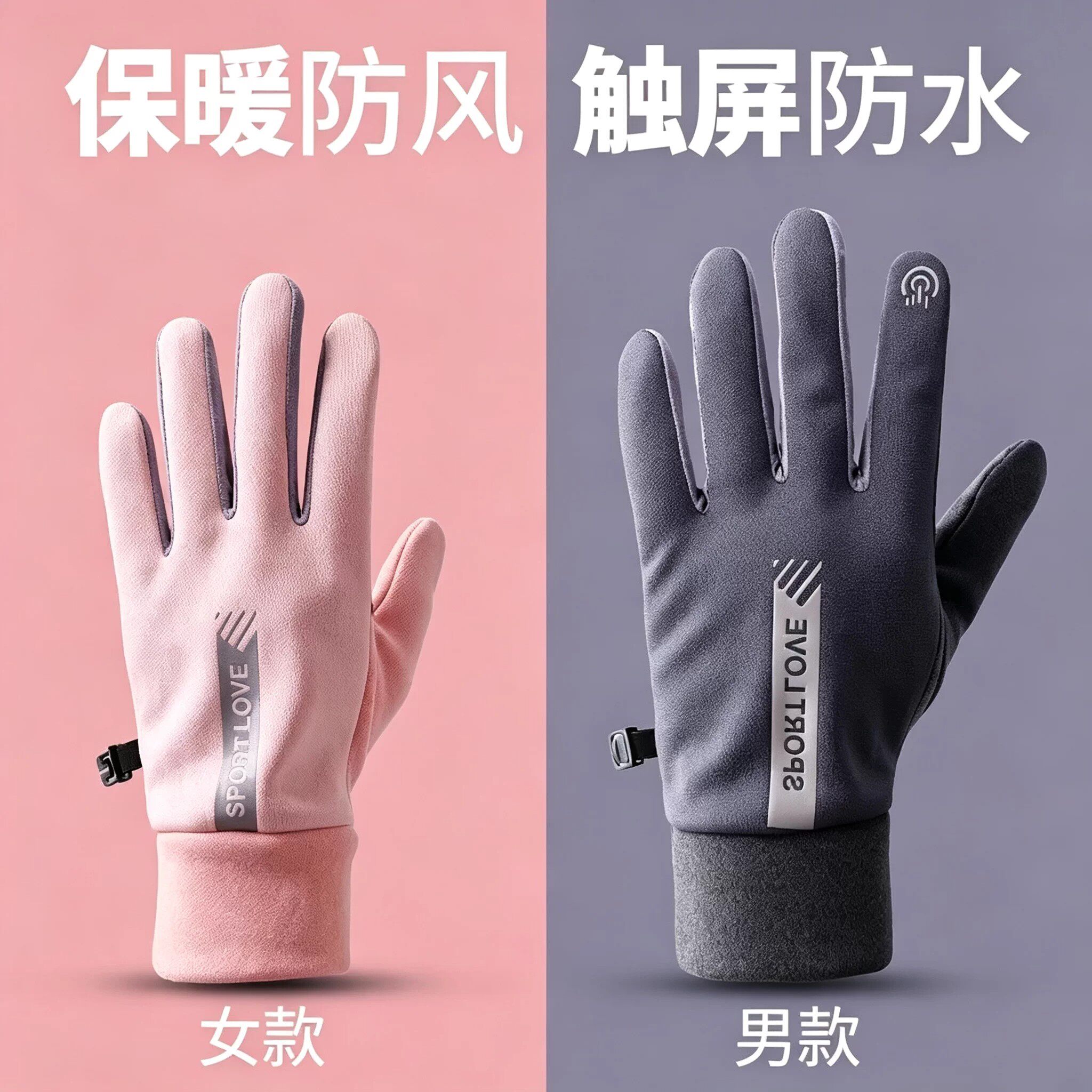 冬季手套防风防水可触屏情侣男女士冬天骑行滑雪运动加绒防寒保暖