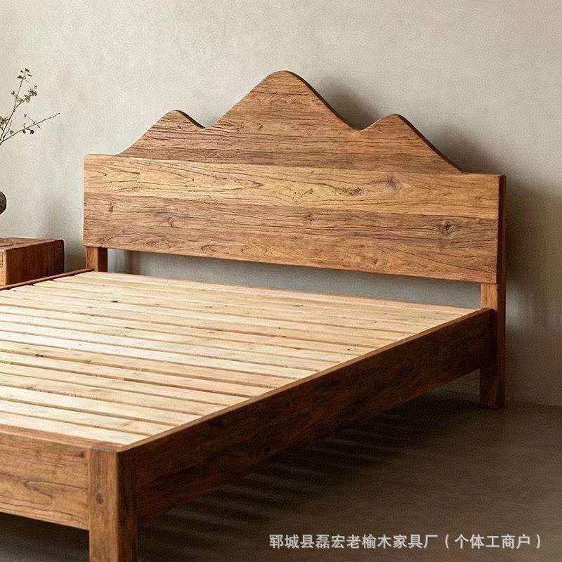 厂家老榆木实木床北欧复古主卧1.5米1.8米双人床简约日式家具