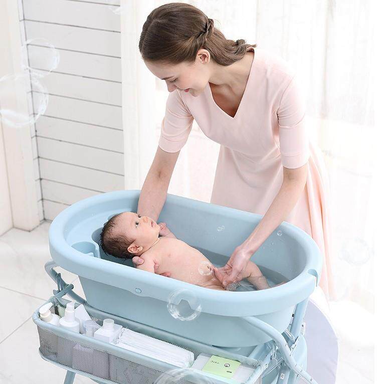 婴儿尿布台可折叠移动护理台洗澡一体新生儿按摩抚触台带澡盆跨境