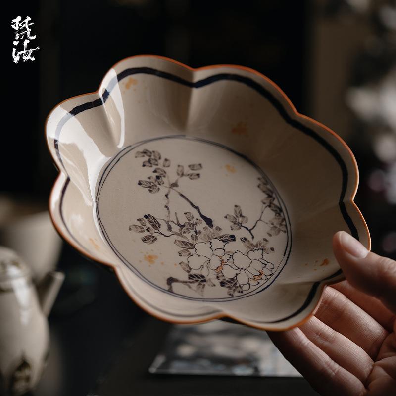 梵汝纯手绘菏泽海浪壶承干泡盘茶承茶艺陶瓷茶具配件花边口茶点盘