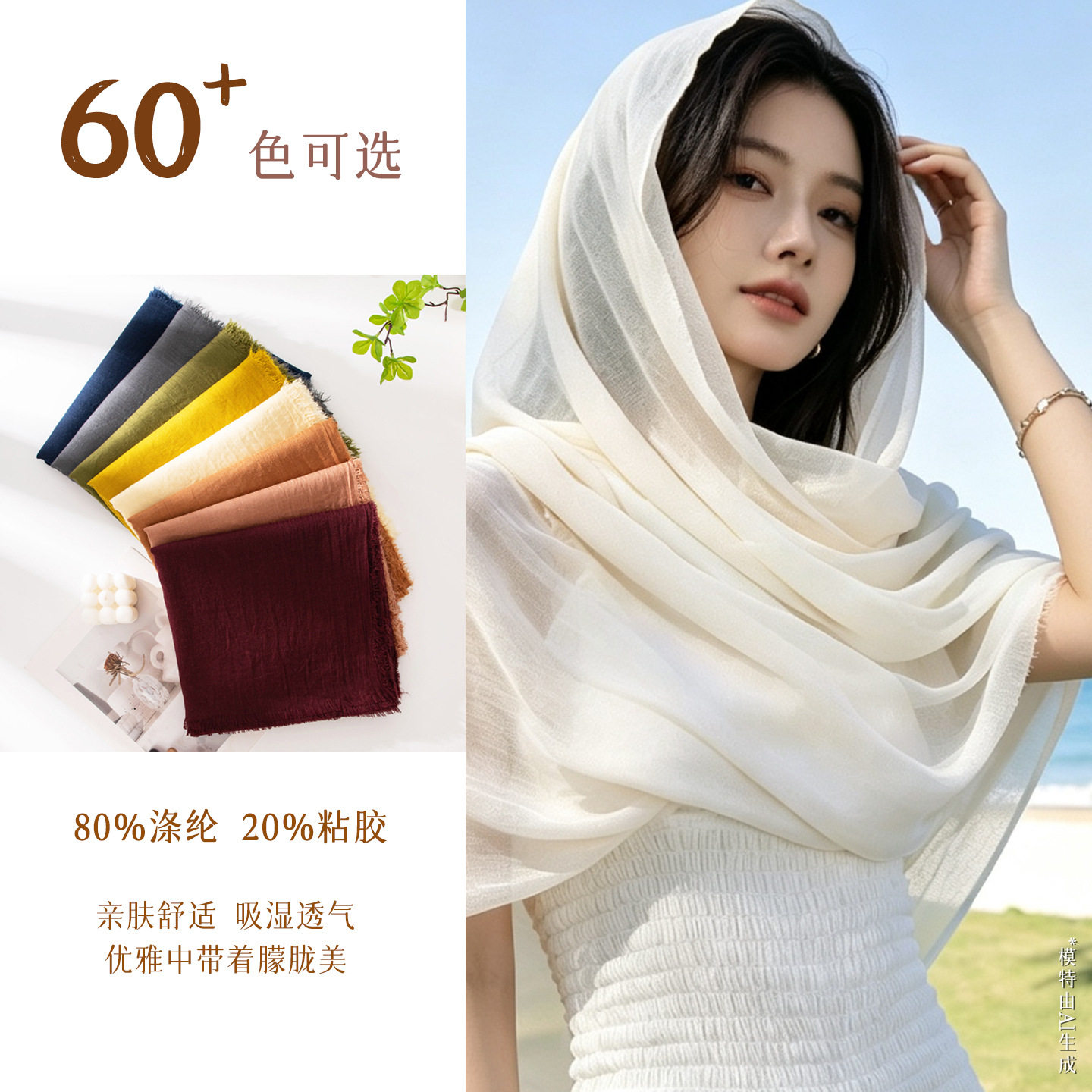 春夏仿棉麻围巾女高级感纱巾丝巾简约薄款防晒旅游披肩头巾批发