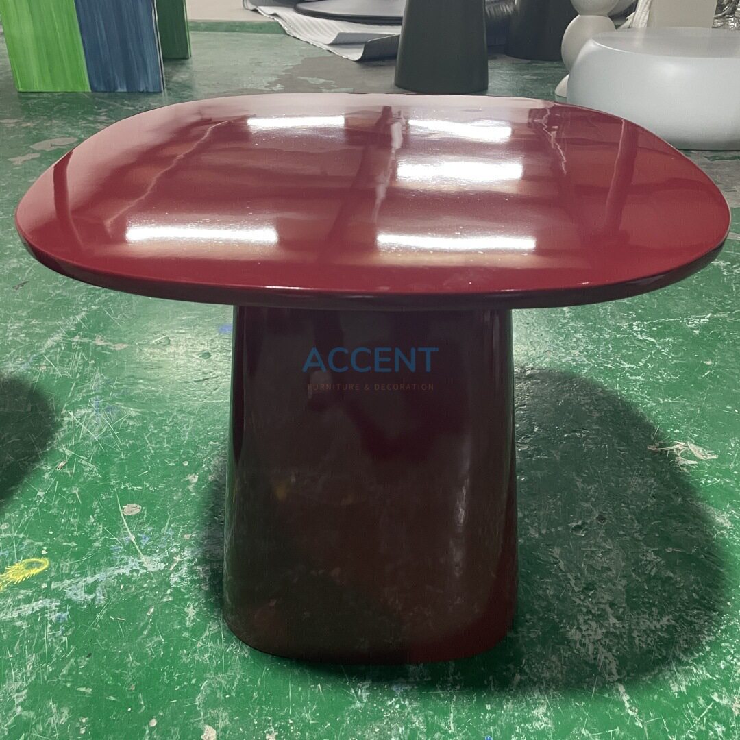 玻璃钢异形红色茶几设计师款客厅简约蘑菇边几家用烤漆树脂矮茶几