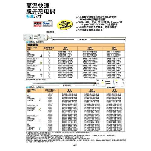 SNNIN_XL_032_040_062_125U_G_E-40_50_60_120-SHX陶瓷插头热电偶