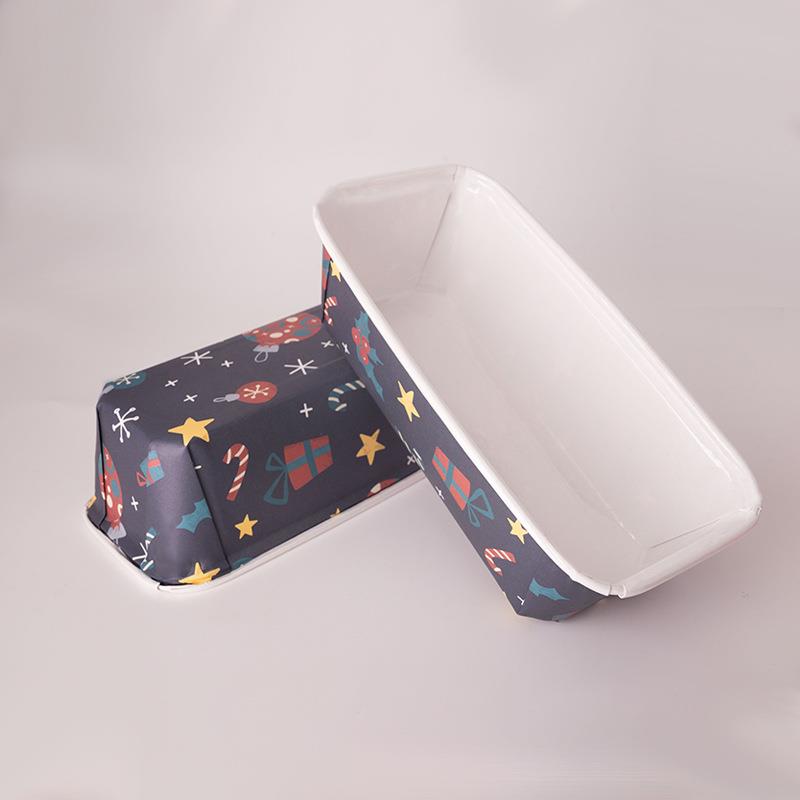亚马逊长方形卷边蛋糕纸杯耐高温圣诞烘焙蛋糕纸托淋膜纸糕点底托