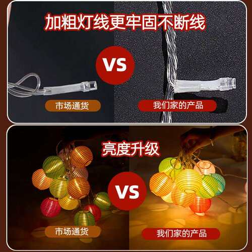 彩色圆形发光绸布灯笼户外小布派对装饰小灯串节日挂太阳能