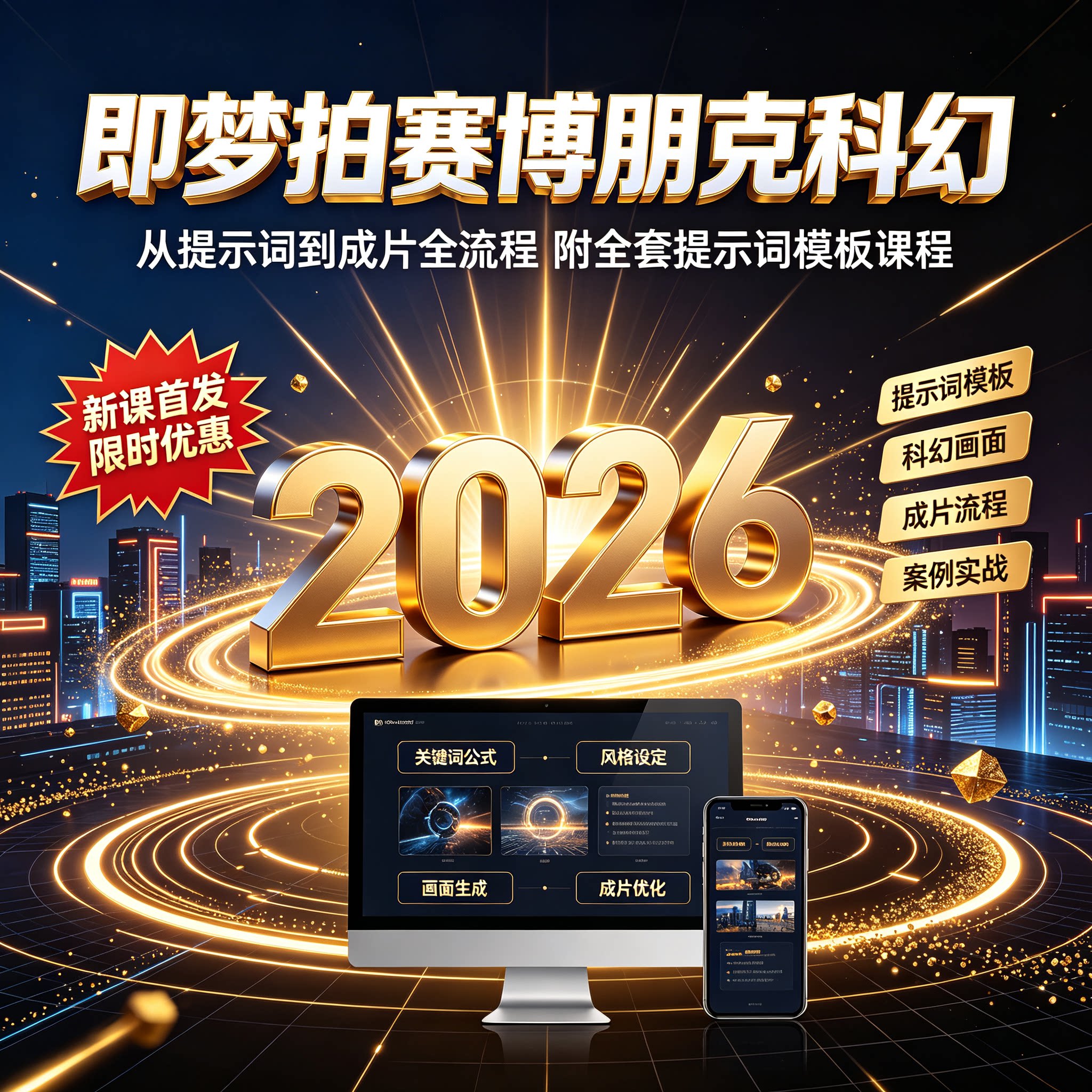 即梦拍赛博朋克科幻从提示词到成片全流程附全套提示词模板课程