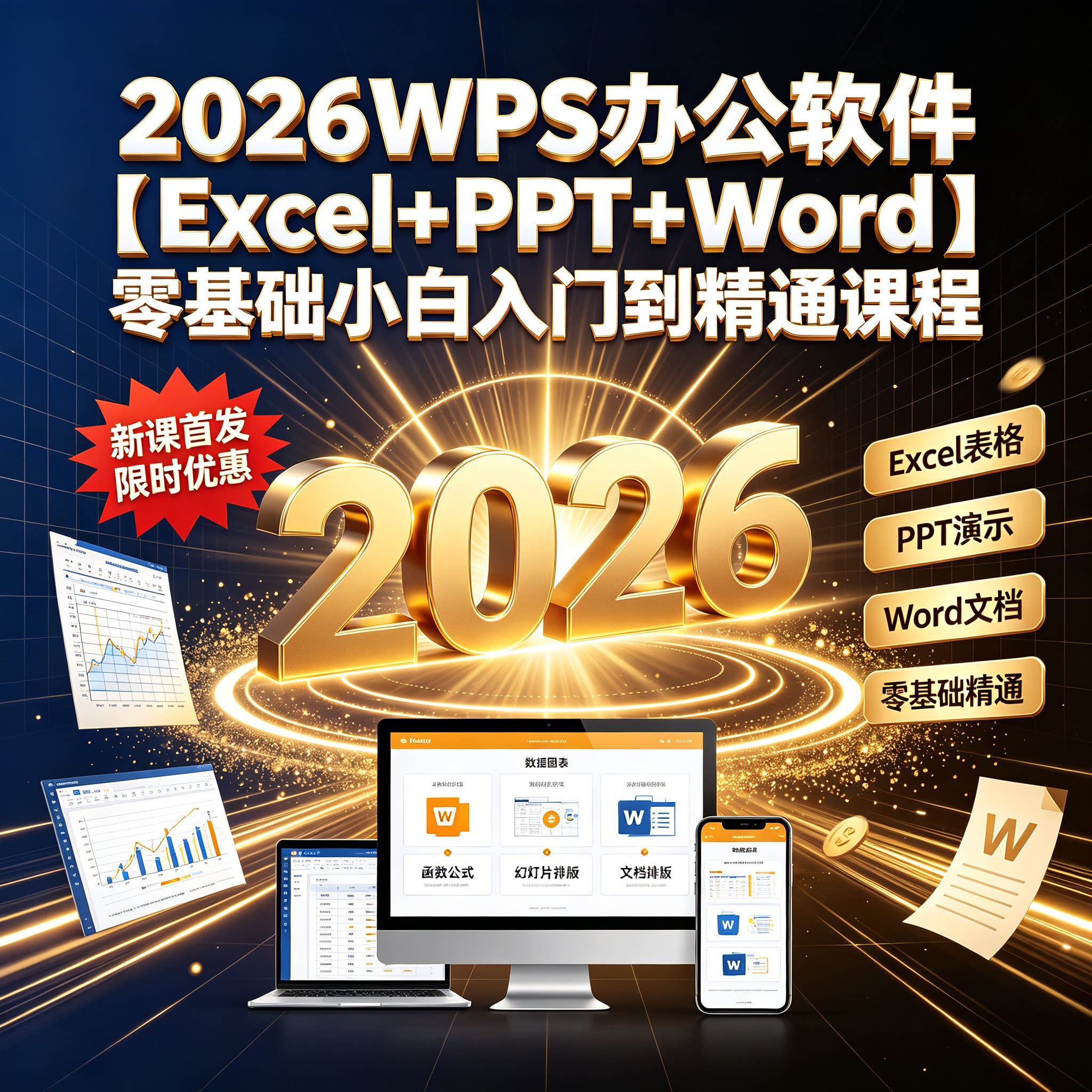 2026WPS办公软件【Excel+PPT+Word】零基础小白入门到精通课程