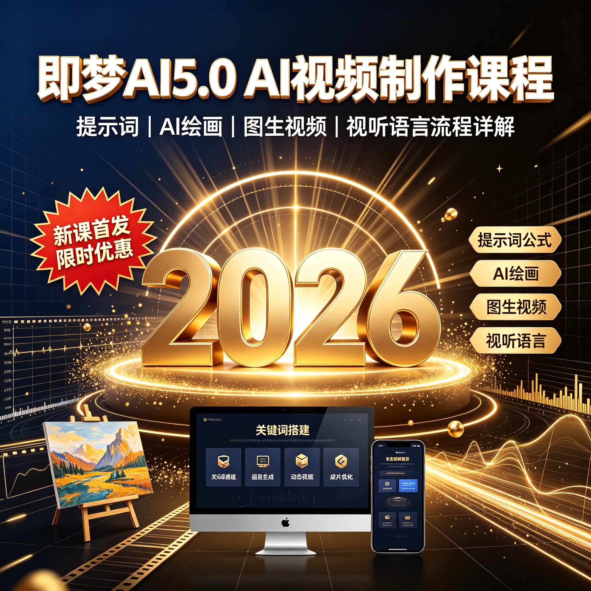 即梦AI5.0AI视频制作提示词AI绘画图生视频视听语言流程详解课程图片