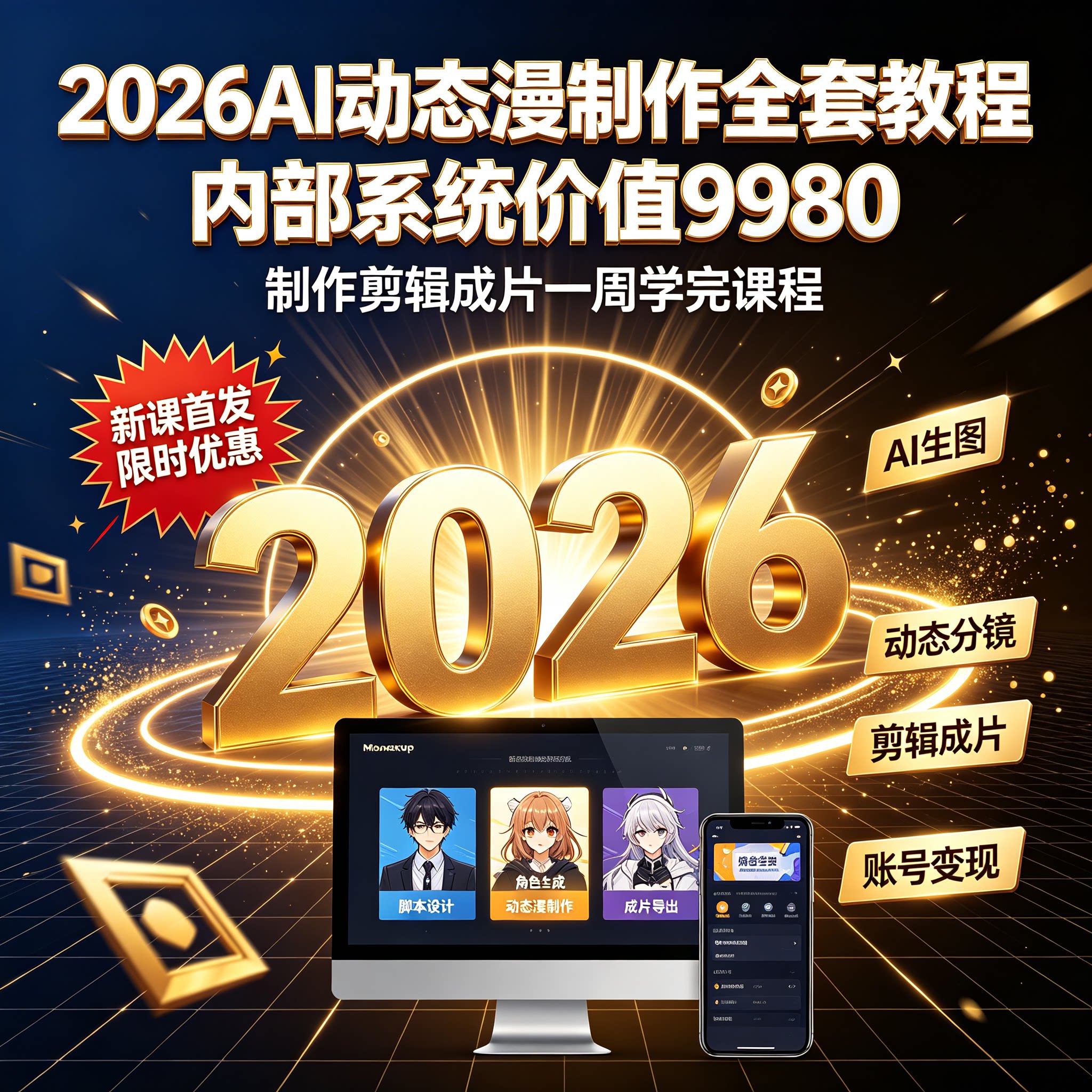 2026内部系统9980AI动态漫制作全套教程制作剪辑成片一周学完课程