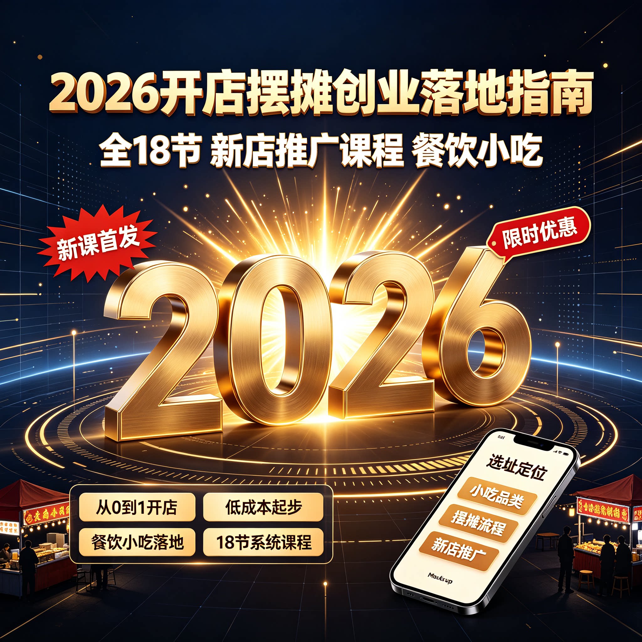 2026开店摆摊创业落地指南 全18节 新店推广课程 餐饮小吃