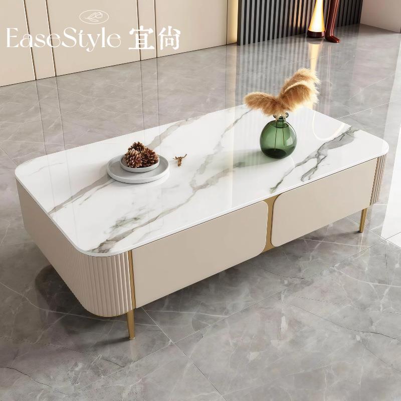 轻奢现代亮光岩板茶几电视柜组合小户型客厅北欧简约烤漆整装地柜