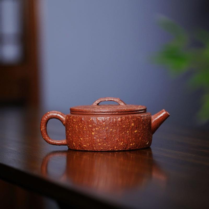 全手工汉瓦紫砂壶名家原矿粗砂红降坡泥茶壶筋纹器宜兴茶具家用