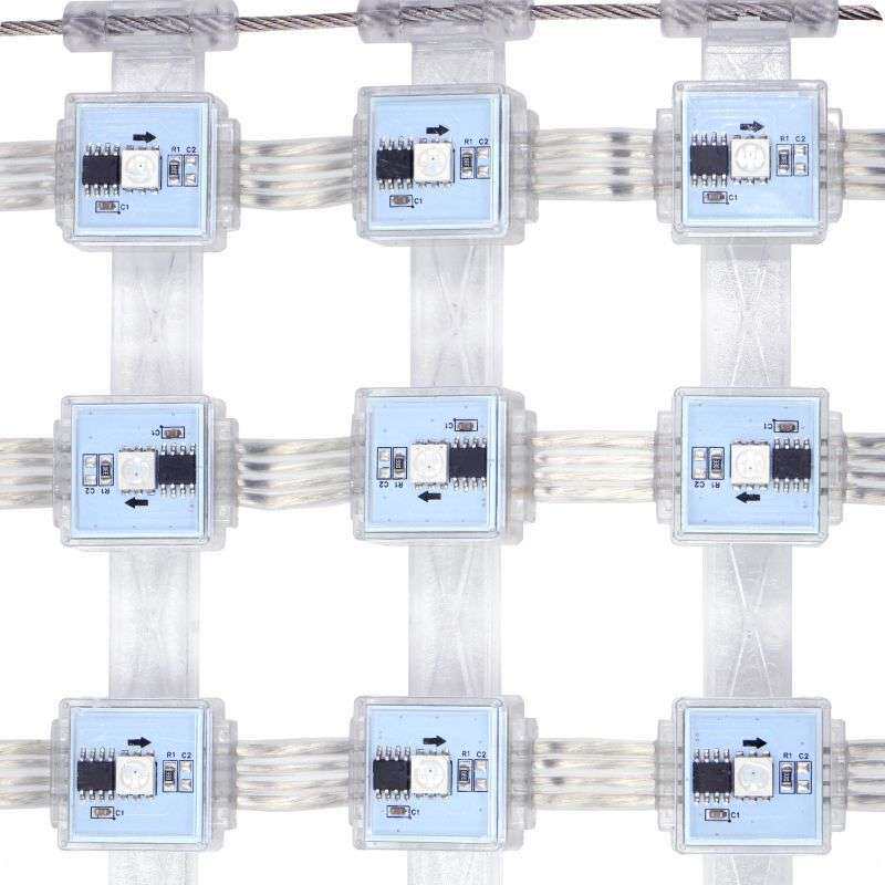 户外防水透明全彩H2020单灯P80柔性LED新媒体像素网格屏厂家