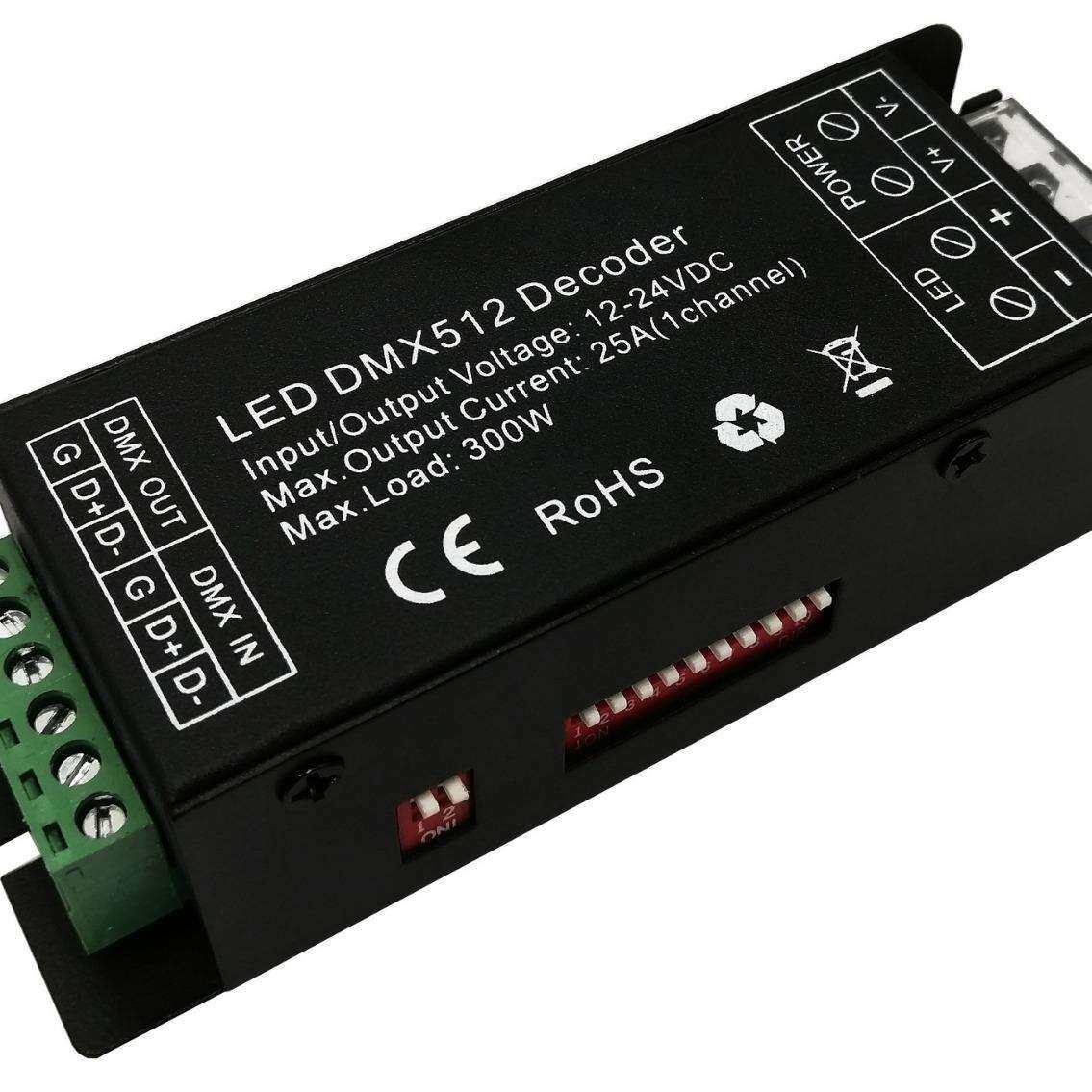 DMX控制器 DMX512解码器 灯带大功率解码器 12V-24V1路*25A无频闪