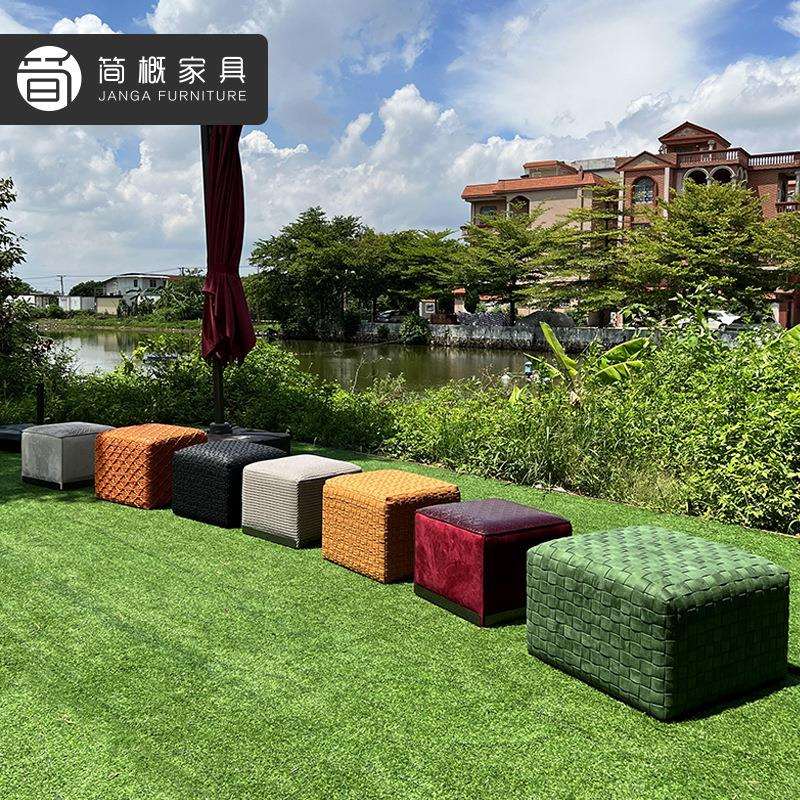 简概创意矮凳客厅阳台皮艺编织小凳子家用大理石茶几实木内胆