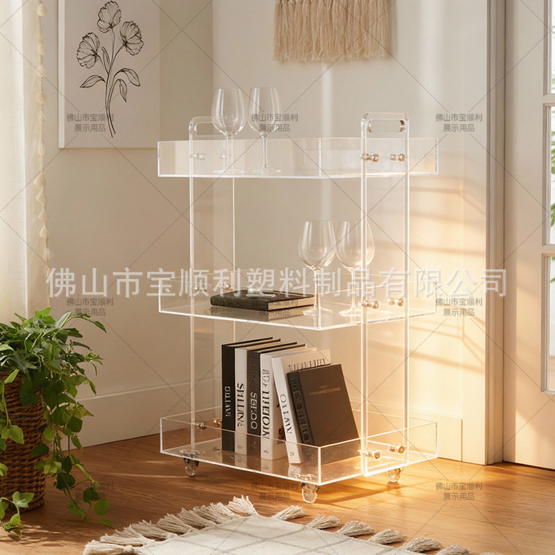 透明亚克力小推车可移动收纳置物架多层储物客厅沙发角几简约推车