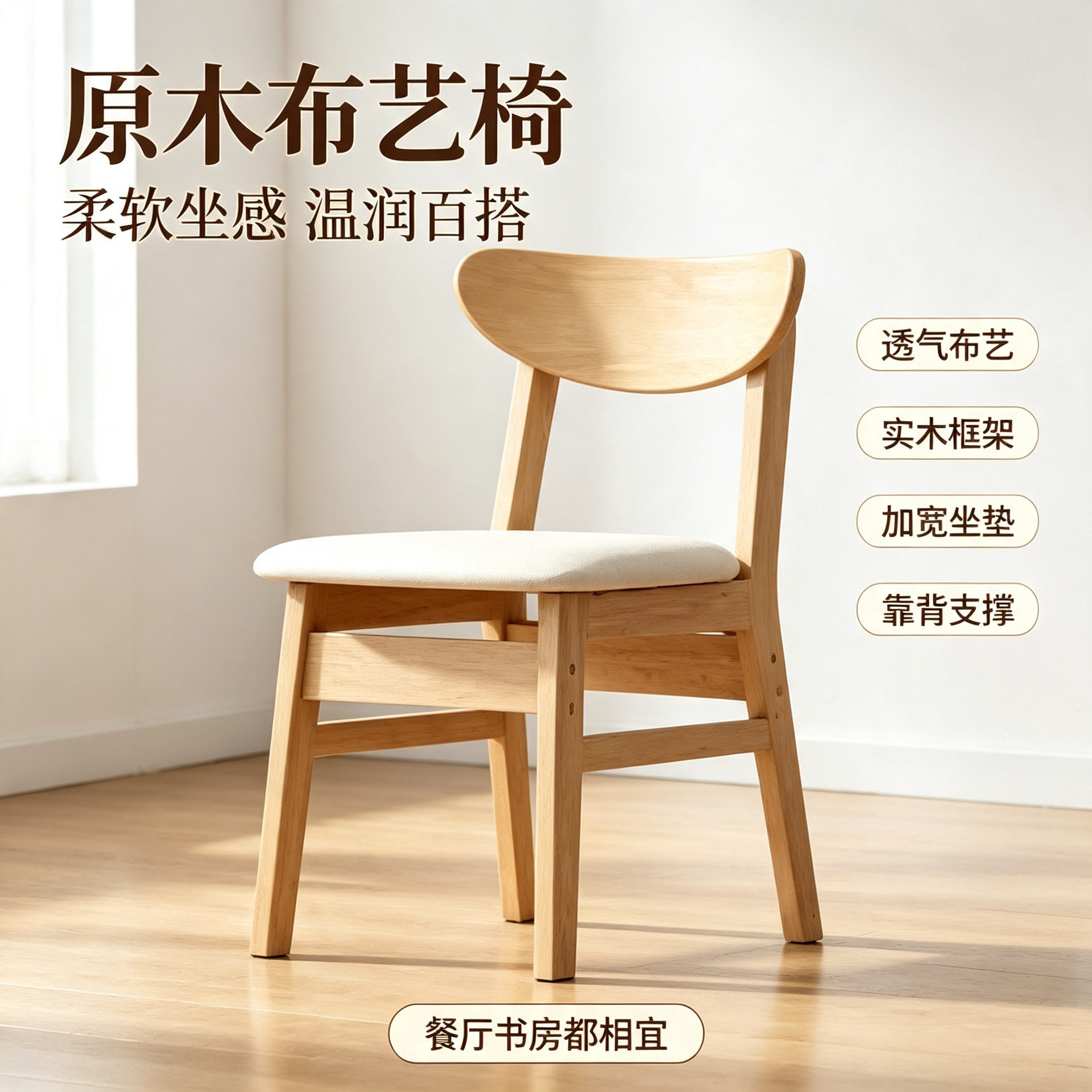 现代简约实木餐椅靠背椅北欧蝴蝶椅家用纯实木餐厅凳子橡胶木餐椅